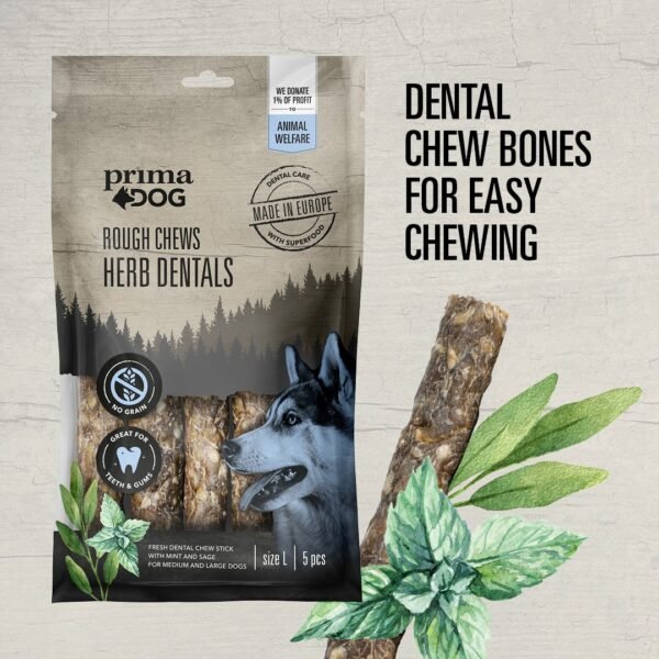PrimaDog Rough Chews Herb Dentals skanėstai šunims S, 100 g
