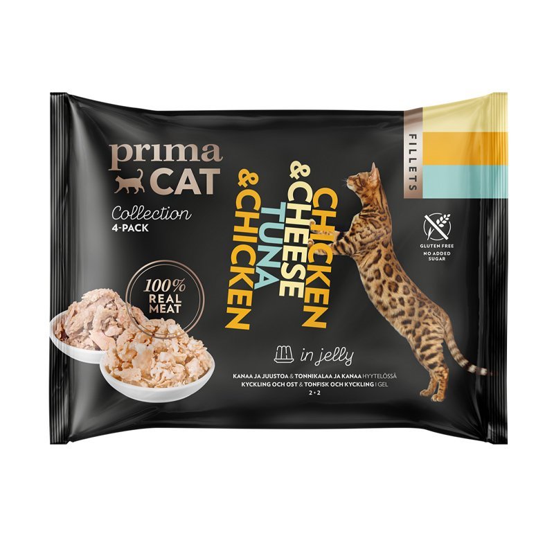 PrimaCat Multipack Chicken & Cheese ir Tuna & Chicken konservų rinkinys katėms drebučiuose - Dubenėliai