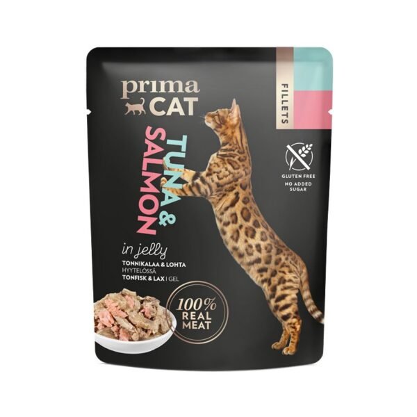 PrimaCat Tuna & Salmon Jelly konservai katėms drebučiuose - Dubenėliai