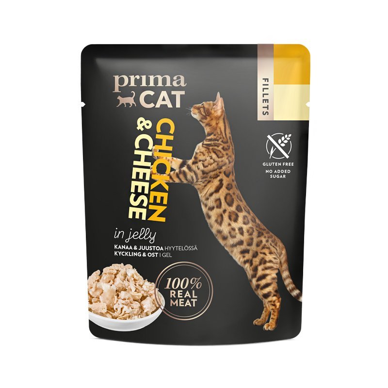 PrimaCat Chicken & Cheese Jelly konservai katėms drebučiuose - Dubenėliai