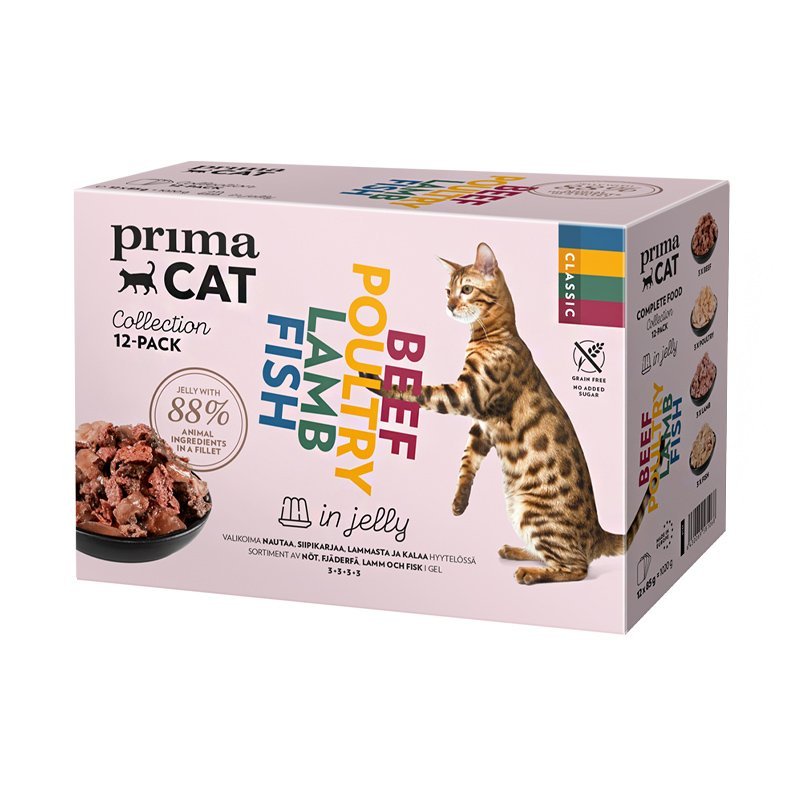 PrimaCat Classic Multipack Jelly konservų drebučiuose rinkinys katėms - Skoniai