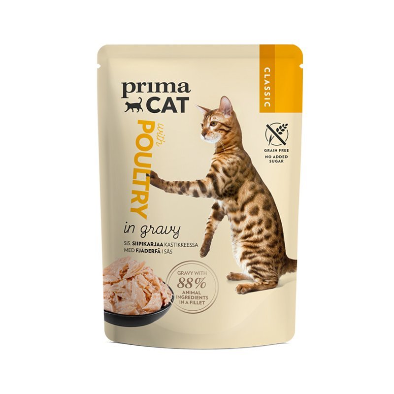 PrimaCat Classic Poultry Gravy konservai katėms padaže - Dubenėlis