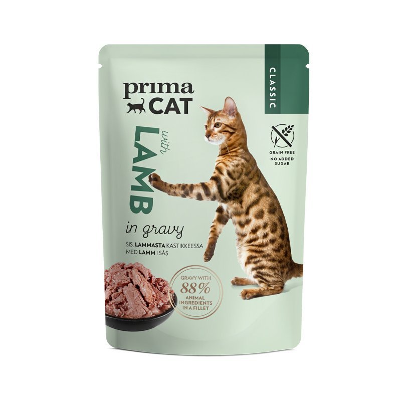 PrimaCat Classic Lamb Gravy konservai katėms padaže - Dubenėlis