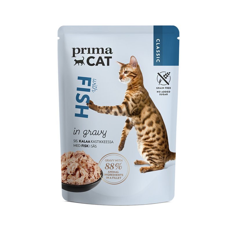 PrimaCat Classic Fish Gravy konservai katėms padaže - Dubenėlis