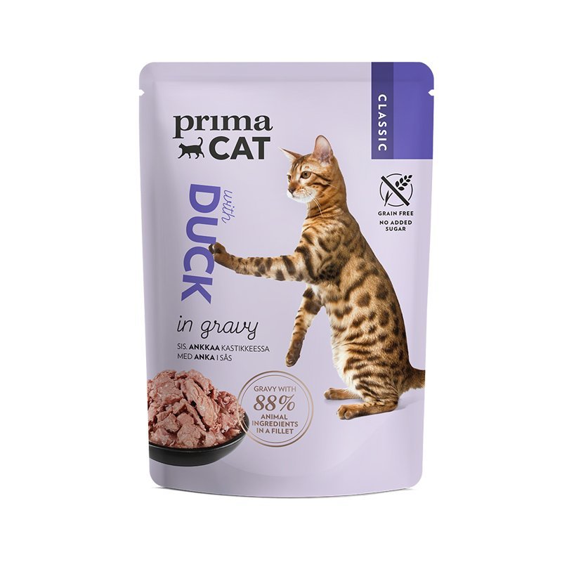 PrimaCat Classic Duck Gravy konservai katėms padaže - Dubenėlis