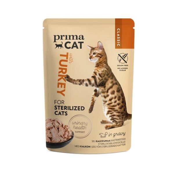 PrimaCat Classic Sterilized Turkey Gravy konservai katėms padaže - Dubenėlis
