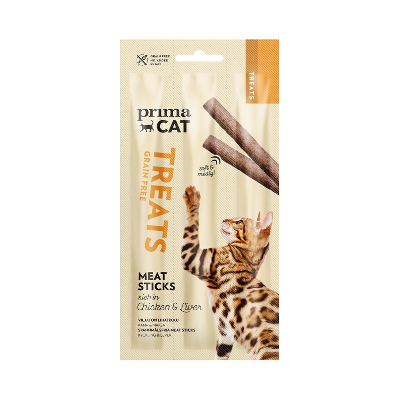PrimaCat Meat Stick Chicken & Liver skanėstai katėms 15 g - Mėsos skonio pagaliukai