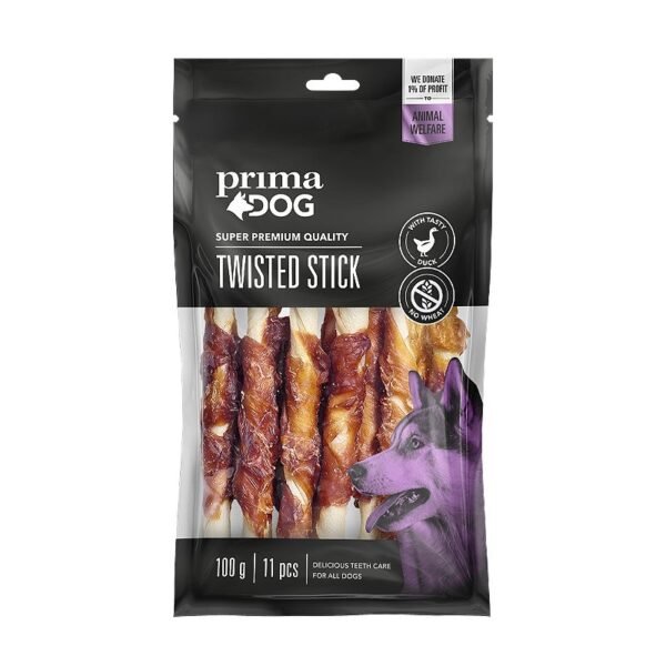 PrimaDog Twisted Stick with Duck kauliukai šunims 11 vnt., 100 g