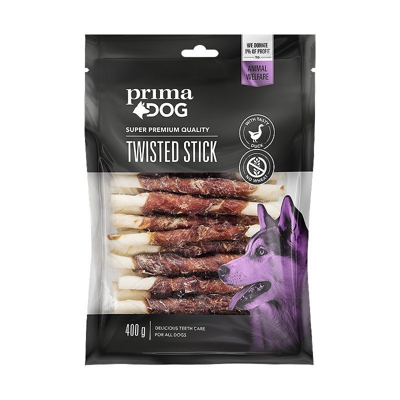 PrimaDog Twisted Stick with Duck kauliukai šunims 11 vnt., 100 g