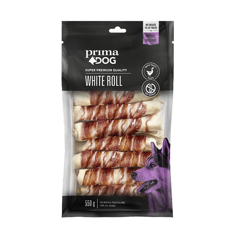 PrimaDog White Roll with Duck kaulai šunims 15 vnt, 550 g