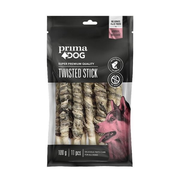 PrimaDog Twisted Stick with Salmon kauliukai šunims 11 vnt., 100 g