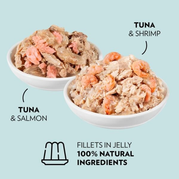 PrimaCat Multipack Tuna & Salmon ir Tuna & Shrimp konservų rinkinys katėms drebučiuose - Kiti skoniai