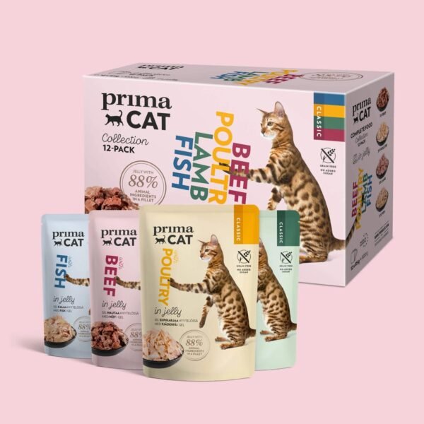 PrimaCat Classic Multipack Jelly konservų drebučiuose rinkinys katėms - Dubenėlis