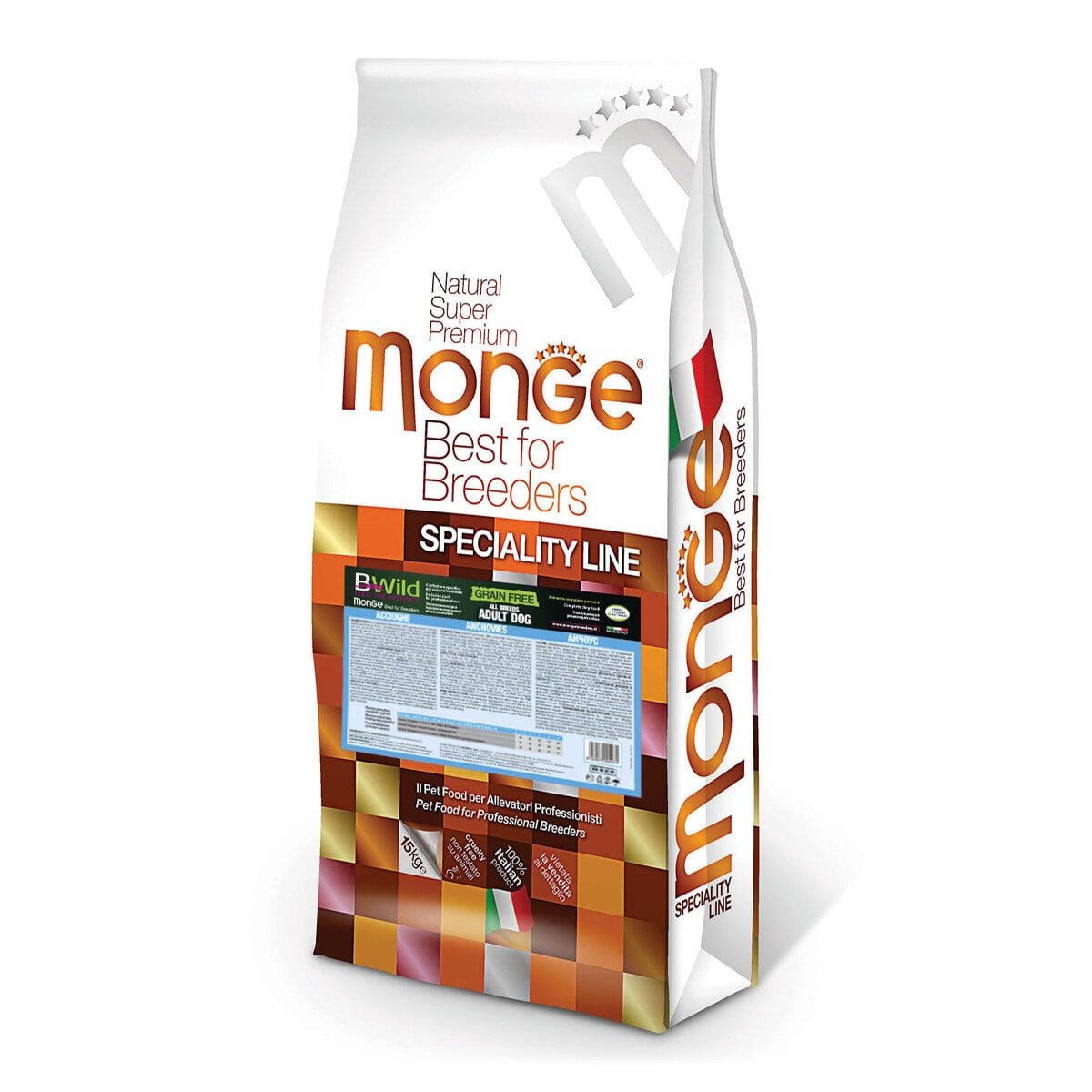 Monge BFB BWild Adult Anchovies, Potatoes & Peas begrūdis sausas maistas šunims 15 kg