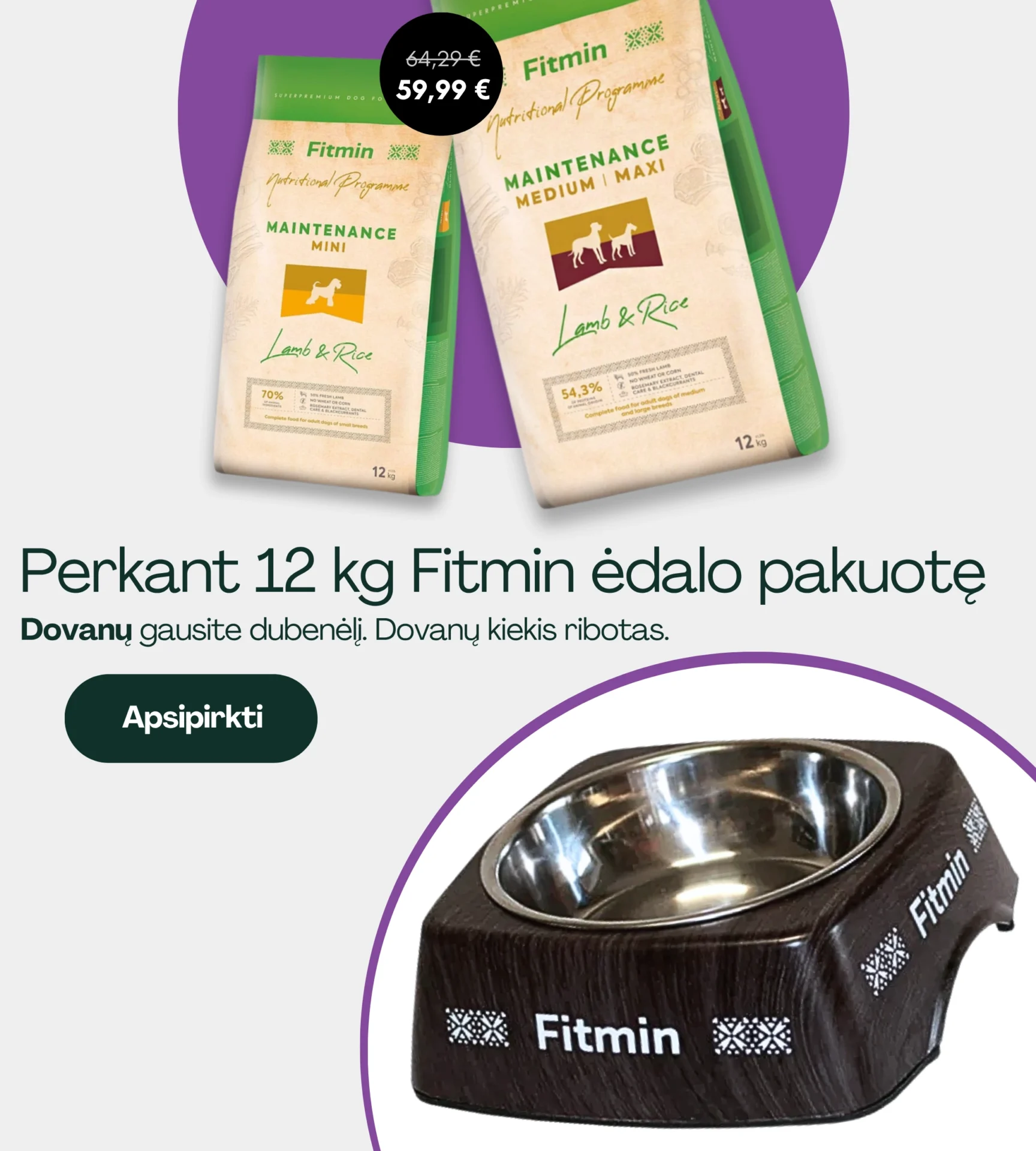 Fitmin Maintenance mini ir med/max + dubenėlis baneris Mobile