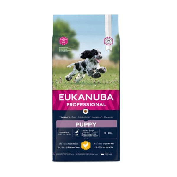 Eukanuba Puppy Medium Breed Chicken sausas maistas šuniukams