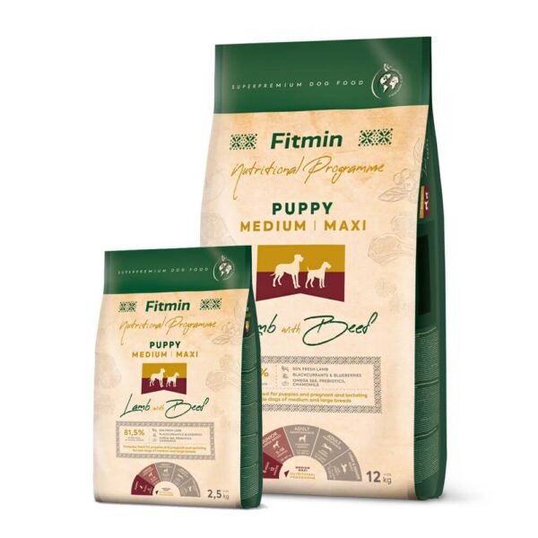 Fitmin Medium Maxi Puppy Lamb & Beef sausas maistas šuniukams