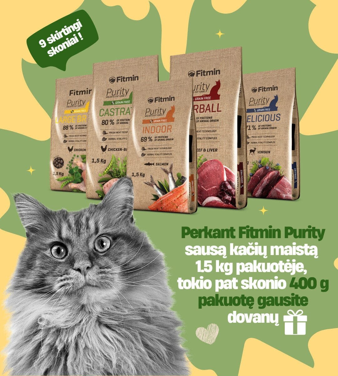 Mobile banner Spalis: Fitmin Purity Cat perkant 1.5kg gauni dovanų 400g