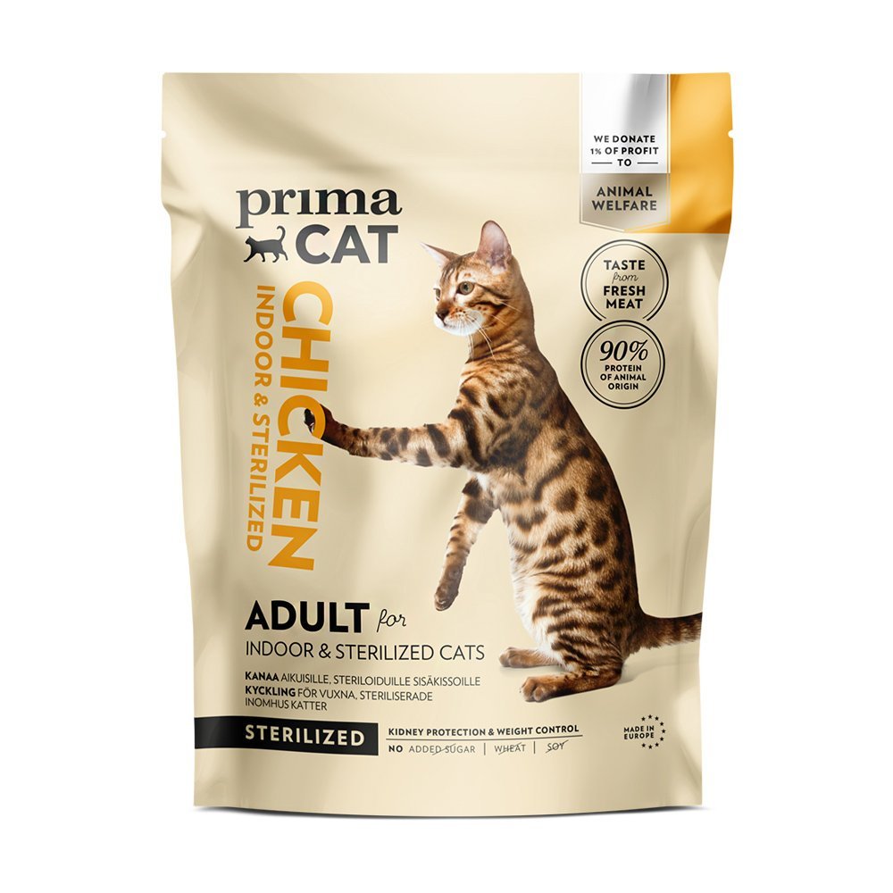 PrimaCat Chicken Adult Indoor Sterilized sausas maistas katėms - Ingredientai