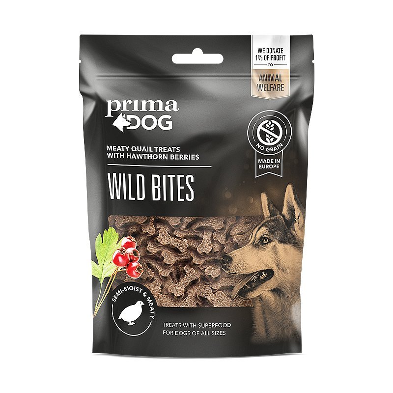 PrimaDog Wild Bites Quail with Hawthorn Berries skanėstai šunims 150 g