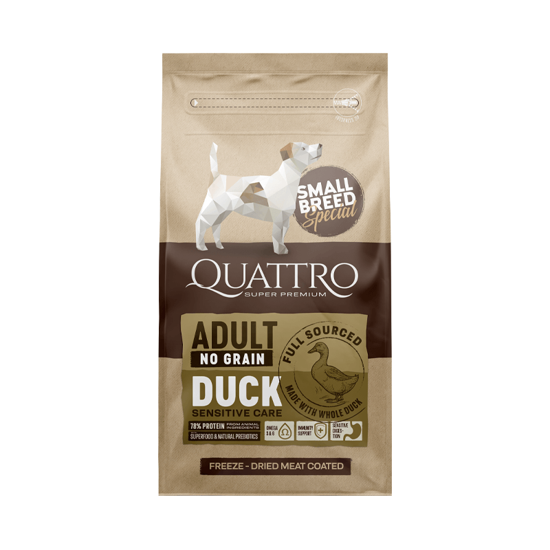 Quattro Adult Small Breed Duck sausas maistas šunims