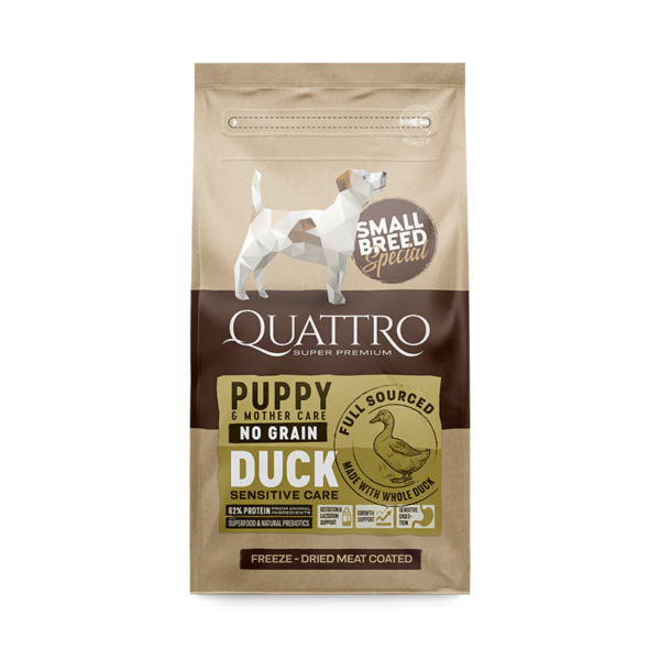 Quattro Puppy & Mother Care Small Breed Duck sausas maistas šuniukams