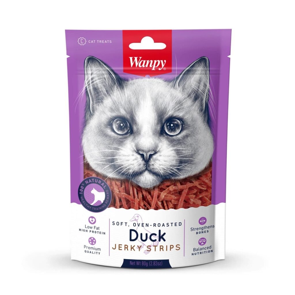 Wanpy Duck Jerky Strips skanėstai katėms, vytintos antienos juostelės, 80 g