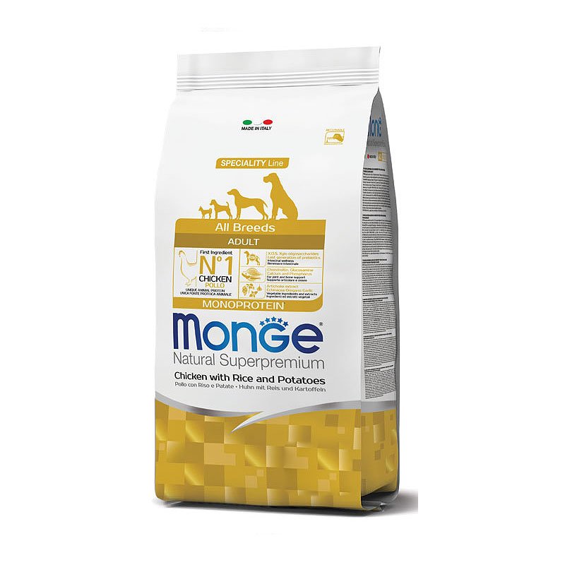 Monge Natural Superpremium All Breeds Adult Chicken Rice & Potatoes sausas maistas šunims