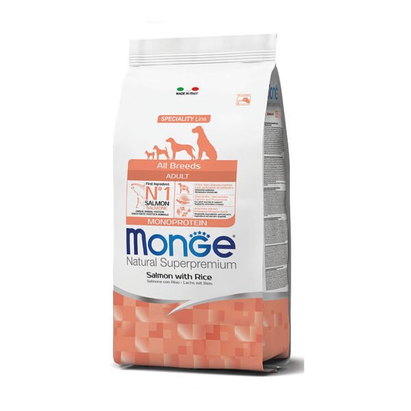 Monge Natural Superpremium All Breeds Adult Salmon & Rice sausas maistas šunims