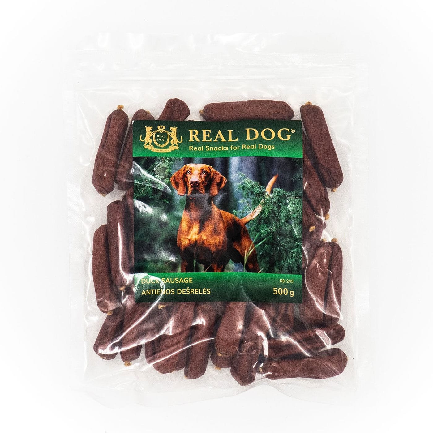 Real Dog skanėstai šunims, antienos dešrelės, 500 g