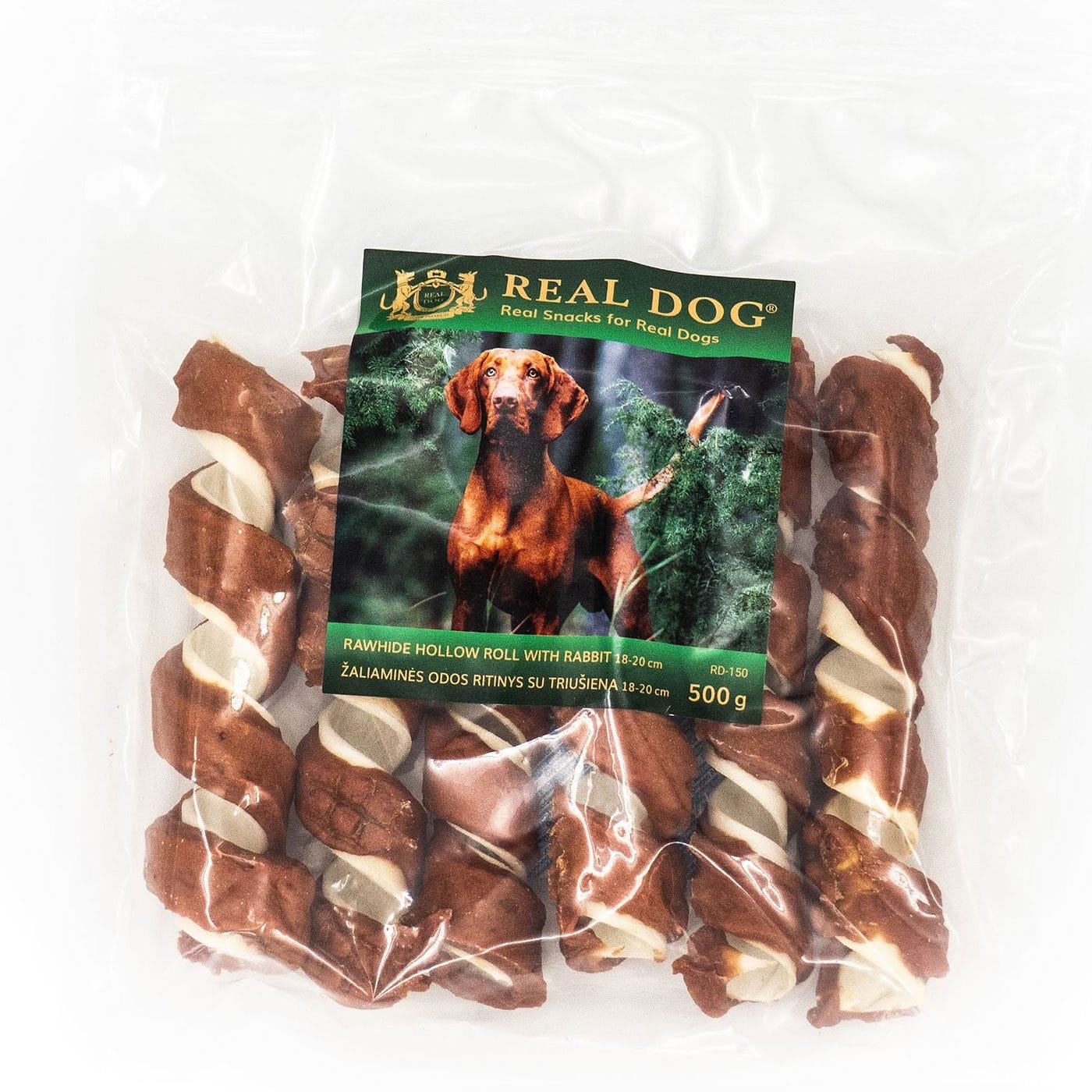 Real Dog skanėstai šunims, odos spyruoklė su triušiena, 500 g