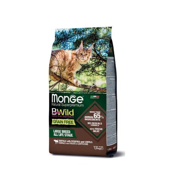 Monge BWild All Life Stage Large Breed Buffalo, Potatoes & Lentils teraviljavaba kasside kuivtoit 1,5 kg