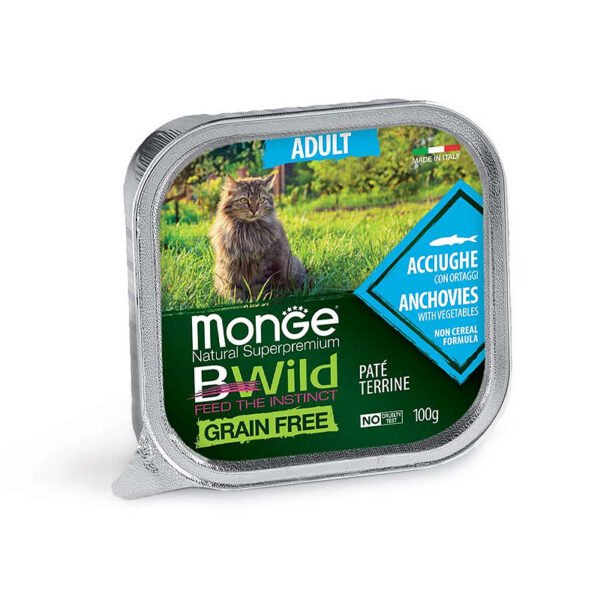 Monge Bwild Adult Anchovies with Vegetables teraviljavaba pasteet kassidele