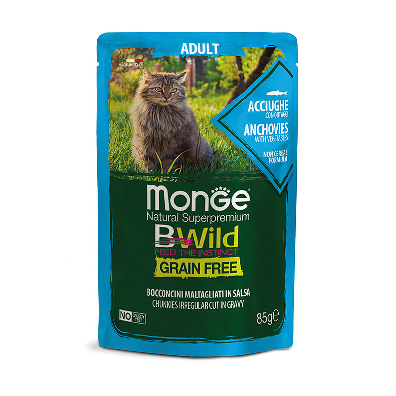 Monge Bwild Adult Anchovies with Vegetables teraviljavaba kassikonservitoit kastmes