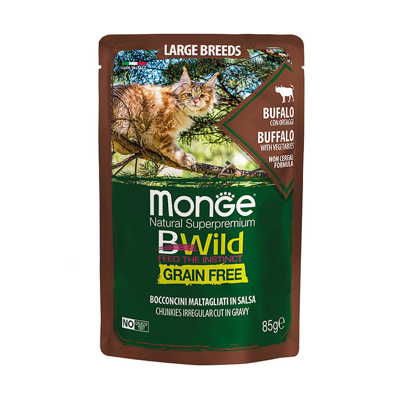 Monge BWild All Life Stages Large Breed Buffalo with Vegetables Kaķu barība bez graudaugiem mērcē Konservi kaķiem