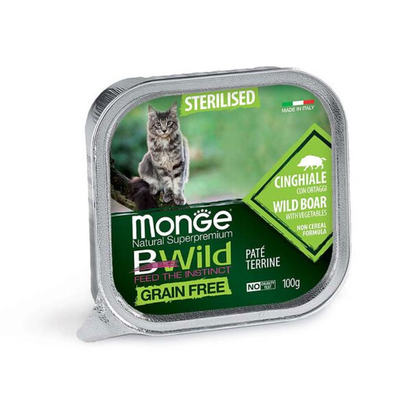 Monge Bwild Adult Sterilised Wild Boar with Vegetables begrūdis paštetas katėms