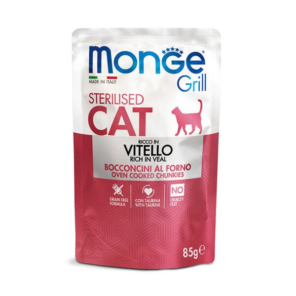 Monge Grill Adult Sterilised Veal Grain-free konservu barība kaķiem želejā