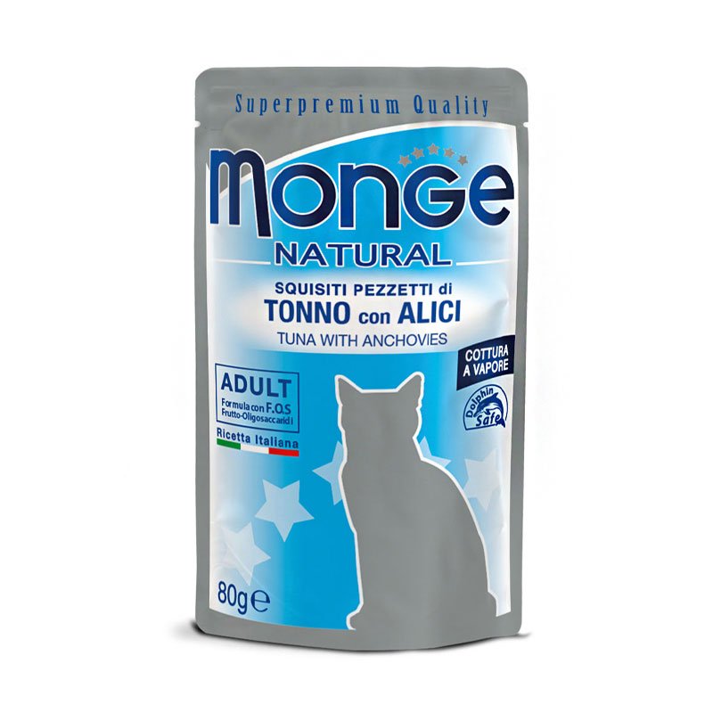 Monge Natural Adult Tuna & Anchovies konservai katėms drebučiuose