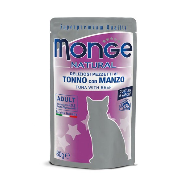 Monge Natural Adult Tuna & Beef konservai katėms drebučiuose