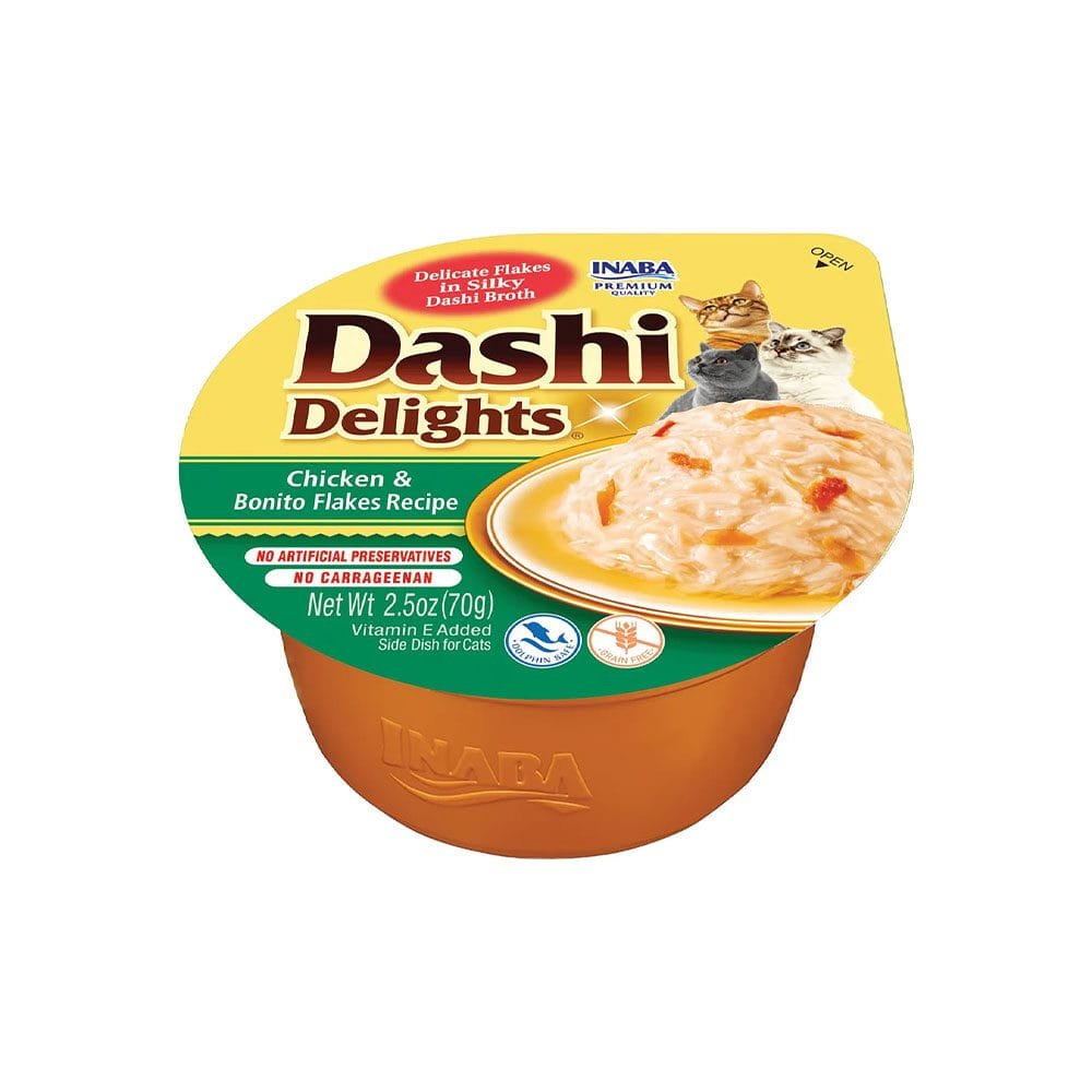 Ciao Dashi Delights katėms, plėšyta vištiena su bonito dribsniais sultinyje