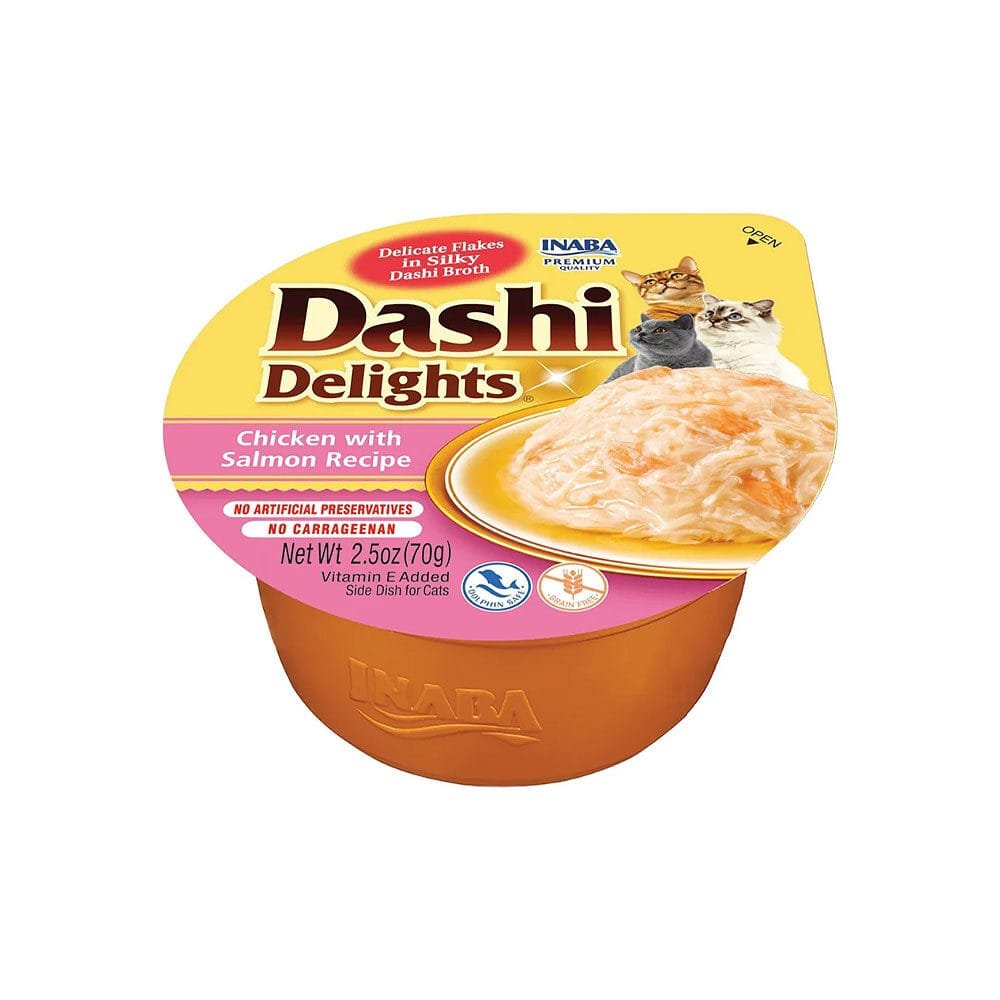 Ciao Dashi Delights katėms, plėšyta vištiena su lašiša sultinyje