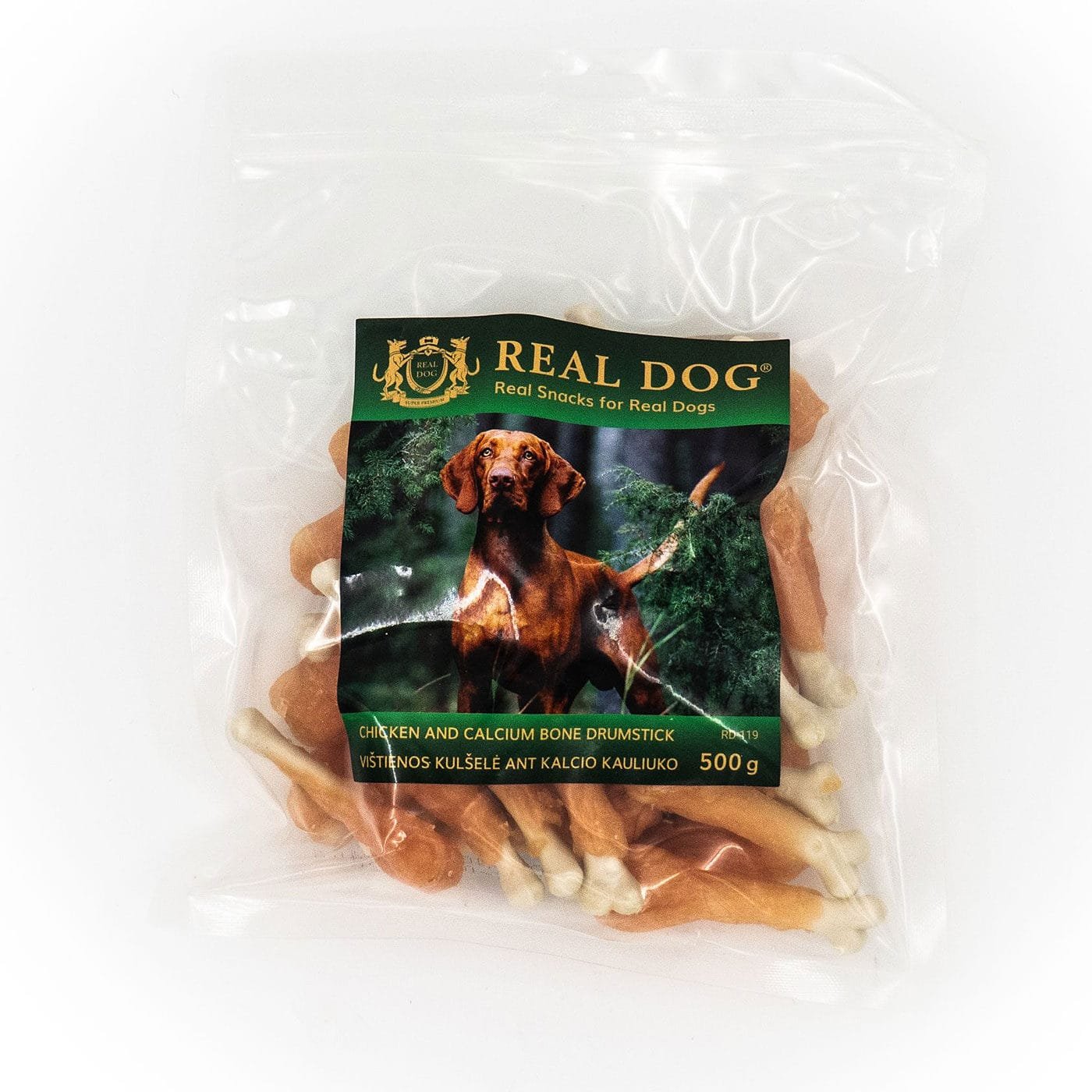 Real Dog skanėstai šunims, vištienos kulšelė ant kalcio kauliuko, 500 g