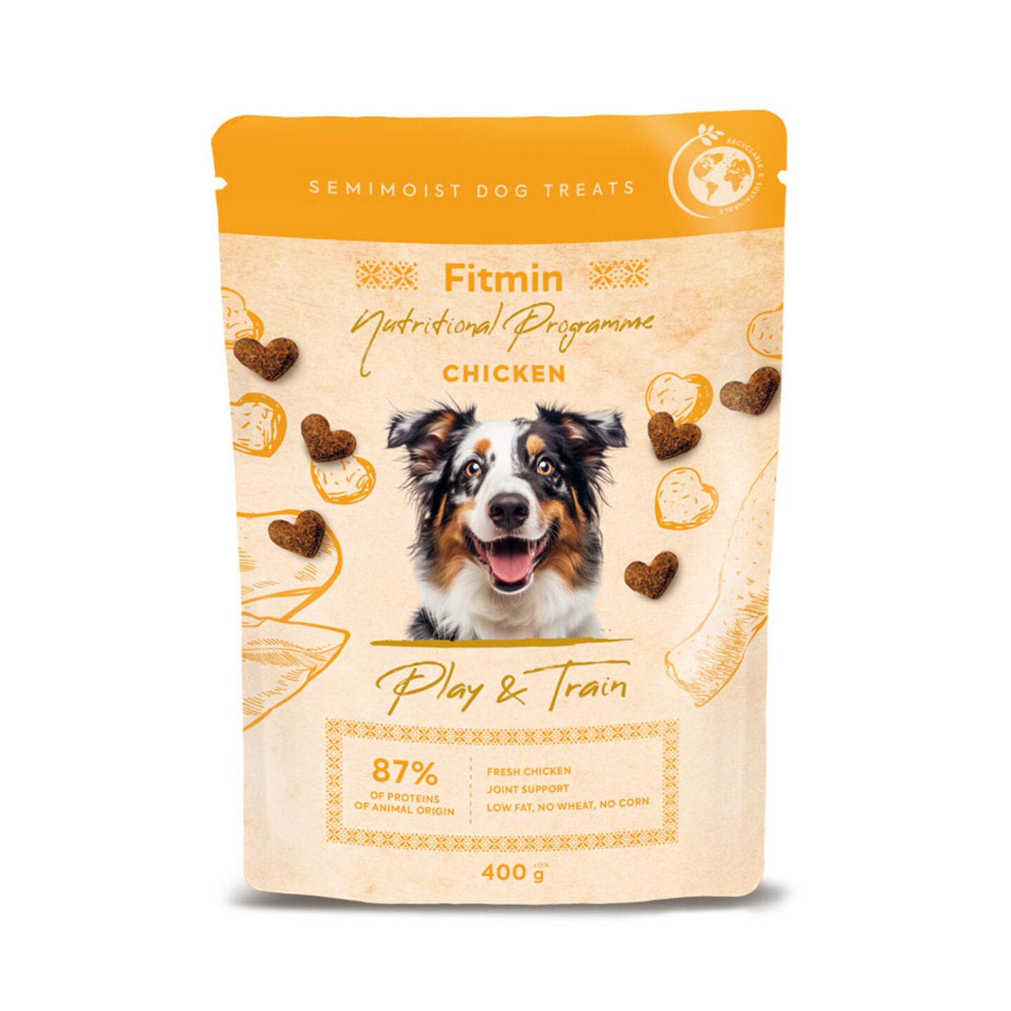 Fitmin Semimoist Play & Train Chicken šunų skanėstai dresūrai, 400 g