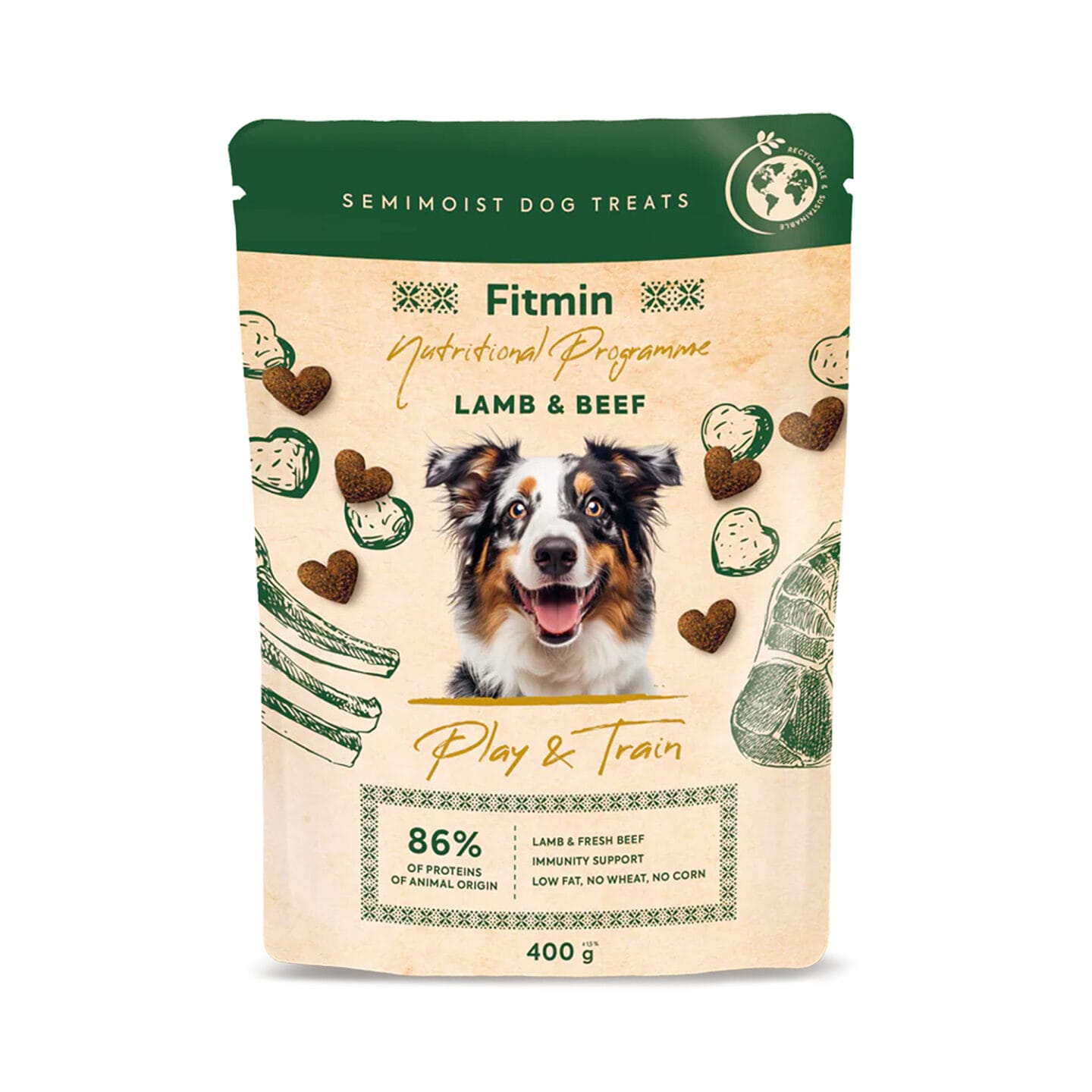 Fitmin Semimoist Play & Train Lamb Beef šunų skanėstai dresūrai, 400 g