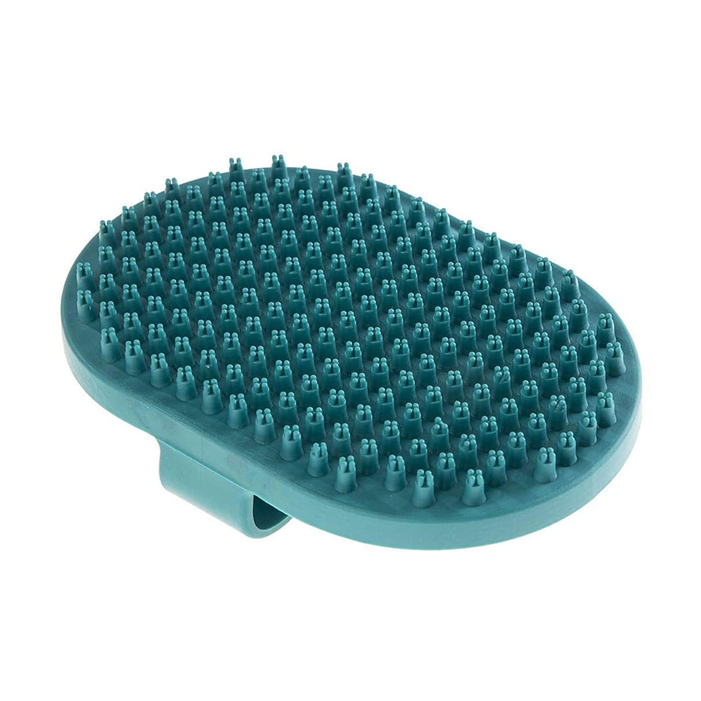 GimDog ovalus guminis šepetys šunims, su bukais spygliukais, dedamas ant delno, mėlynas