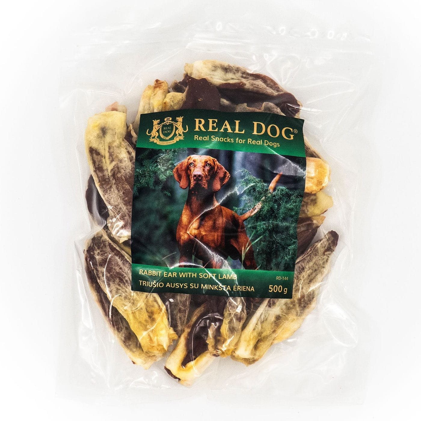 Real Dog skanėstai šunims, triušio ausys su minkšta ėriena, 500 g