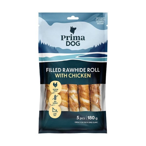 PrimaDog Filled Rawhide Roll with Chicken kaulai šunims 5 vnt, 180 g