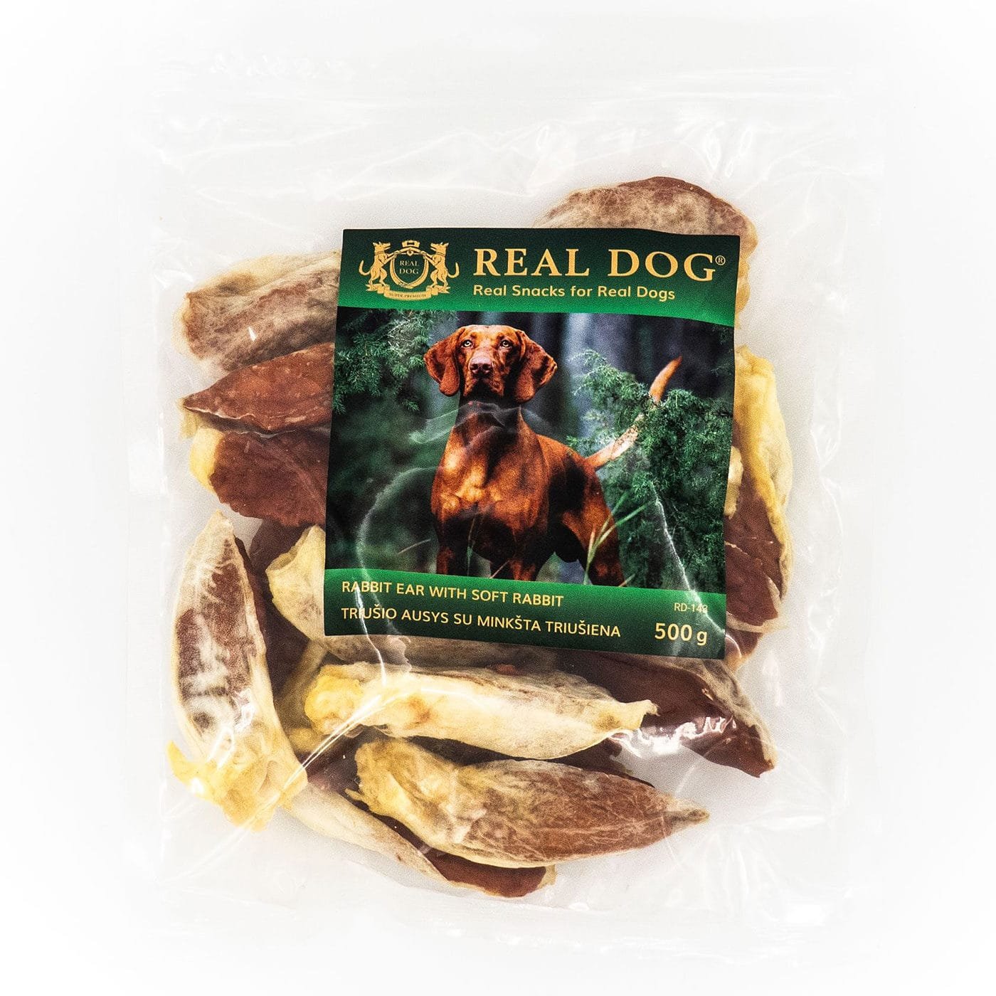 Real Dog skanėstai šunims, triušio ausys su minkšta triušiena, 500 g
