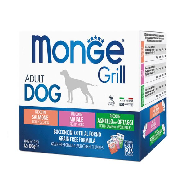 Monge Grill Adult Chunkies Multipack Lamb, Pork, Salmon paštetų rinkinys šunims