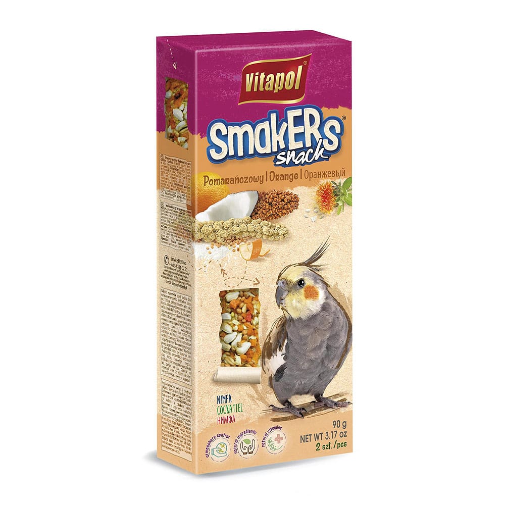 Vitapol Smakers skanėstai su apelsinais paukščiams, skirti nimfinėms papūgėlėms, 90 g